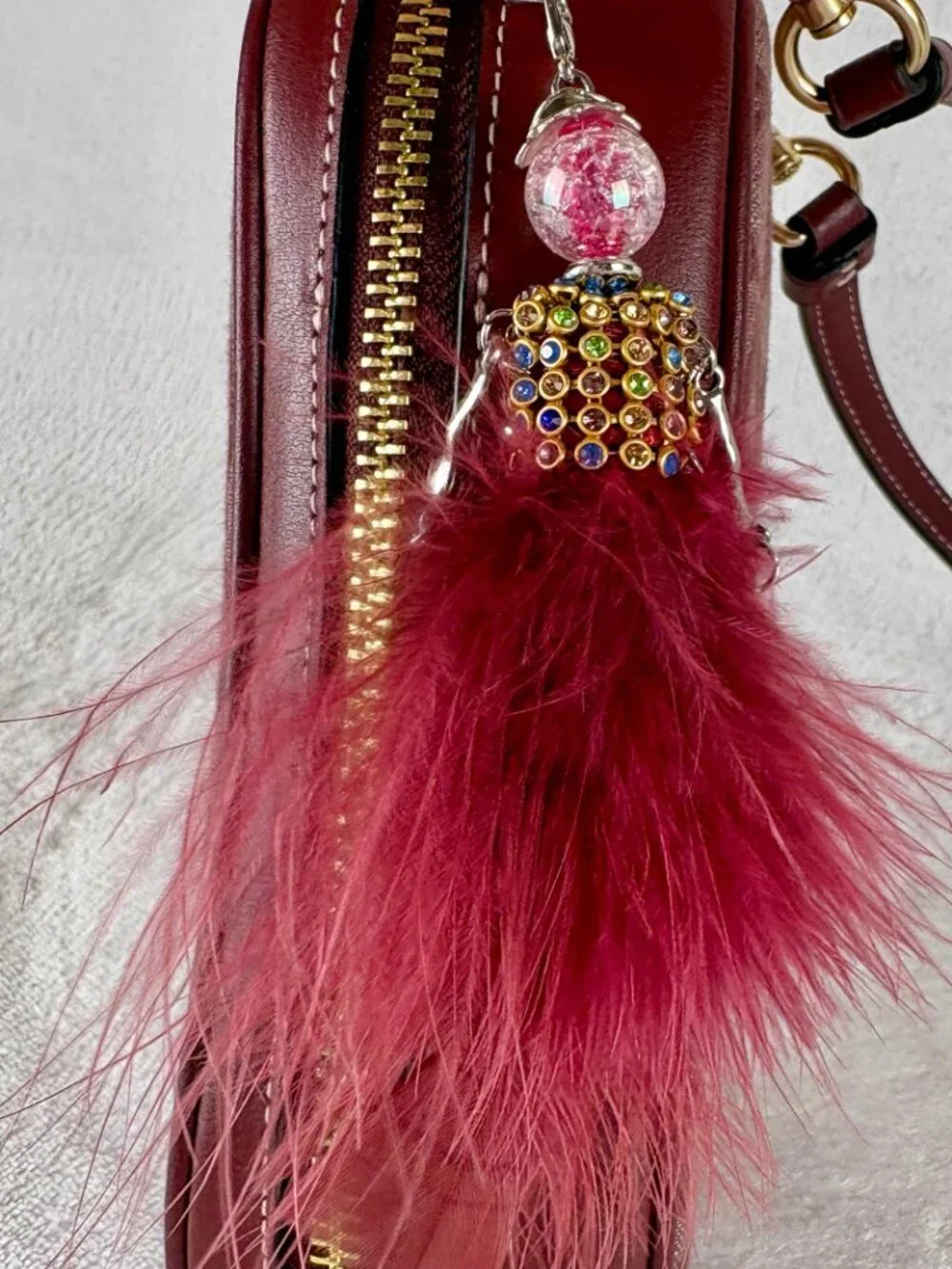 Coach Eva Phone Crossbody in Signature Chambray and Leather in Wine with Charm - Picture 8 of 16